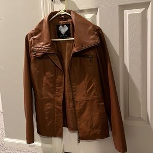 Vegan leather jacket with removable fur collar